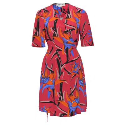 Diane Von Furstenberg Printed Wrap Dress In Red Silk In Multi