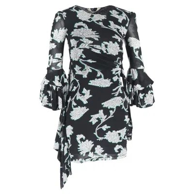 Diane Von Furstenberg Printed Wrap Mini Dress In Black Nylon