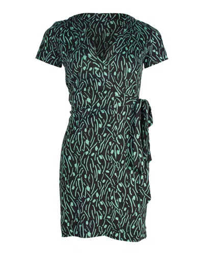 Diane Von Furstenberg Printed Wrap Mini Dress In Teal Silk In Green