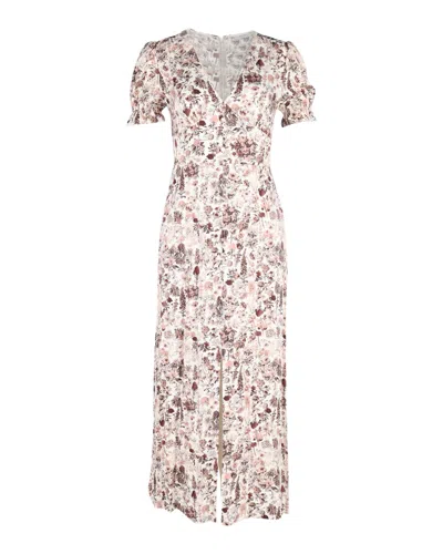 Diane Von Furstenberg Puffed Sleeve Floral Midi Dress In Rose Pink Silk