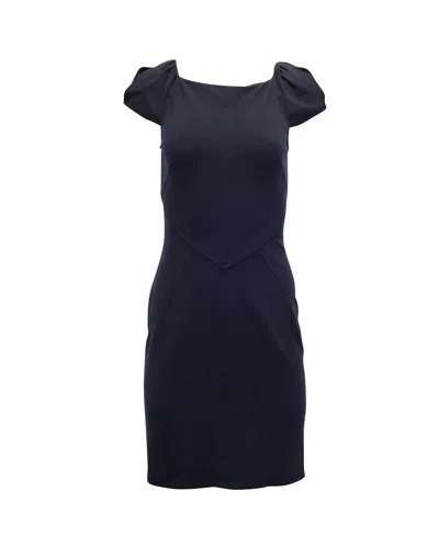 Diane Von Furstenberg Puffed Sleeve Mini Dress In Navy Blue Viscose In Black