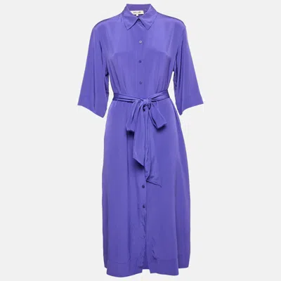 Pre-owned Diane Von Furstenberg Purple Button Front Belted Midi Shirt Dress S