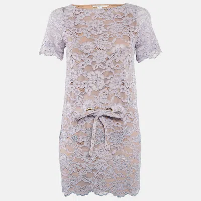 Pre-owned Diane Von Furstenberg Purple Embellished Lace Amal Mini Dress S