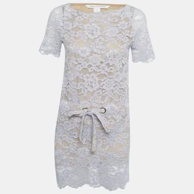 Pre-owned Diane Von Furstenberg Purple Lace Mini Dress Xs