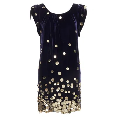 Pre-owned Diane Von Furstenberg Purple Velour Gold Pailette Sheath Dress Us2 S