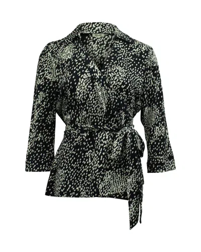Diane Von Furstenberg Quarter Sleeve Wrap Top In Navy Blue Silk