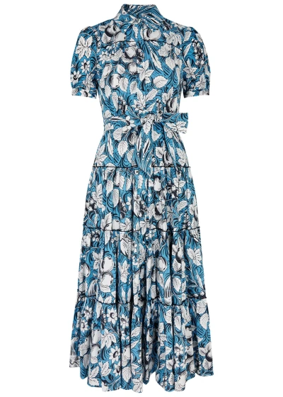 Diane Von Furstenberg Queena Floral-print Cotton-blend Shirt Dress In Blue