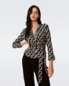 Diane Von Furstenberg Rachael Long Sleeve Top In Intermission Geo Signature Turquoise