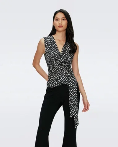 Diane Von Furstenberg Rachael Printed Jersey Top In Black