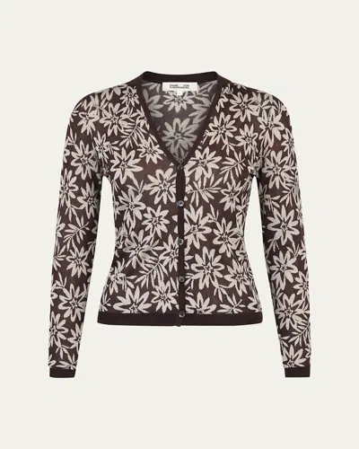 Diane Von Furstenberg Rae Floral Button-down Jacquard Knit Top In Multi