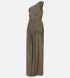 Diane Von Furstenberg Rafael Asymmetric Lamé Maxi Dress In Golden Brown