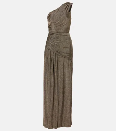 Diane Von Furstenberg Rafael Asymmetric Lamé Maxi Dress In Golden Brown
