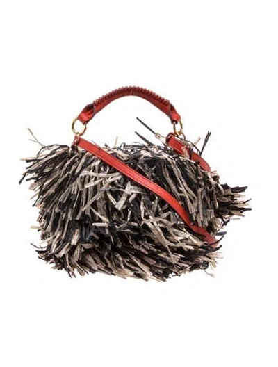 Pre-owned Diane Von Furstenberg Raffia Top Handle Bag In Neutrals