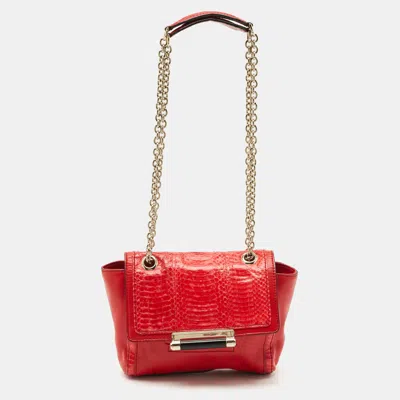 Pre-owned Diane Von Furstenberg Red Leather And Snakeskin Leather Mini 440 Shoulder Bag