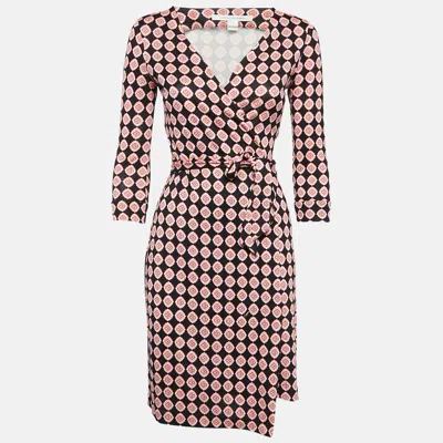 Pre-owned Diane Von Furstenberg Red Printed Jersey New Julian Wrap Dress S