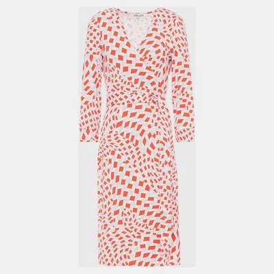 Pre-owned Diane Von Furstenberg Red Printed Jersey Wrap Dress S