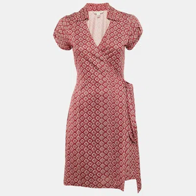 Pre-owned Diane Von Furstenberg Red Printed Silk Jersey Jilda Wrap Dress M