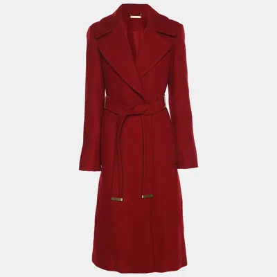 Pre-owned Diane Von Furstenberg Red Wool Belted Overcoat S