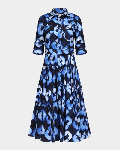 Diane Von Furstenberg Regina Pleated Tiered Midi Shirtdress In Shibori Links