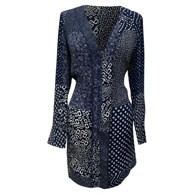 Diane Von Furstenberg Reid Patchwork Printed Mini Dress In Navy Blue Silk