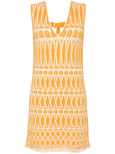 Diane Von Furstenberg Reilly Knit Jacquard Dress In Huge Vintage Cane Marigold