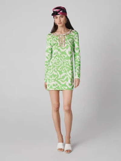 Diane Von Furstenberg Reina Silk Jersey Dress In Kupang Green And Palm Geo Green