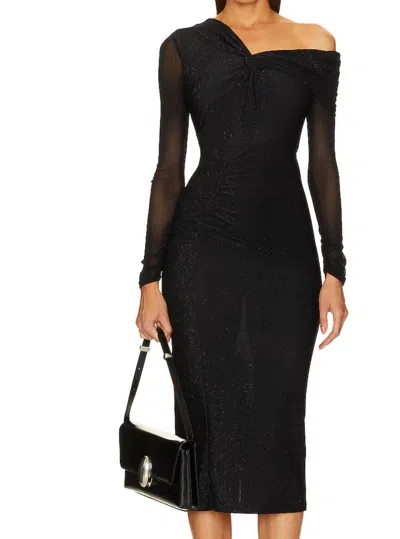 Diane Von Furstenberg Rich Dress With Sparkle And Sheer Sleeve In Black