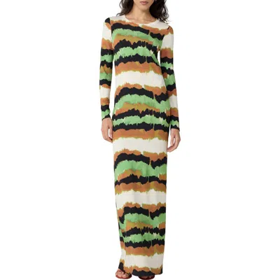 Diane Von Furstenberg Robin Abstract Stripe Long Sleeve Column Dress In Multi