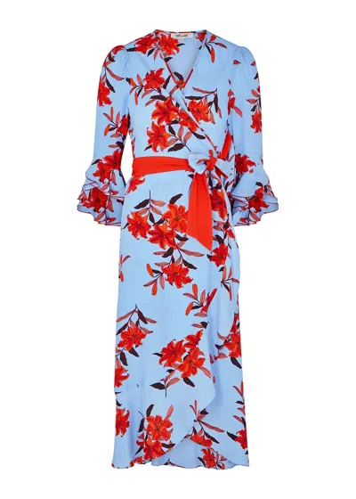 Diane Von Furstenberg Rollins Blue Floral-print Wrap Dress