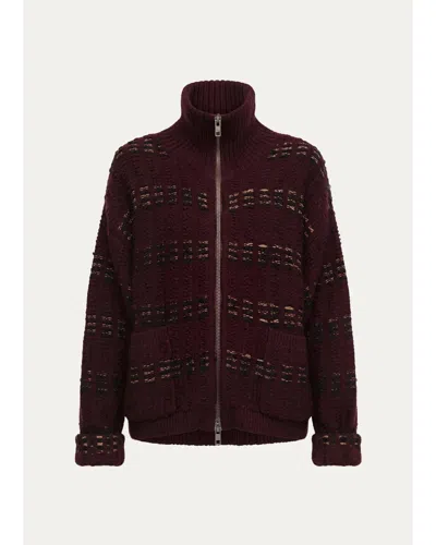 Diane Von Furstenberg Romina Mixed Stitch Knit Sweater In Burgundy