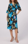 Diane Von Furstenberg Rosalina Reversible Wrap Dress In Hendrix Floral Pink Dot/ Teal
