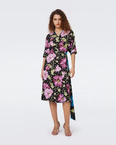 Diane Von Furstenberg Rosalina Reversible Wrap Dress By  In Size 14 In Hendrix Floral Pink Dot And Teal