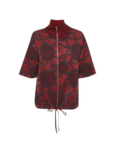 Pre-owned Diane Von Furstenberg Rose-pattern Zip-up Sweater In Red
