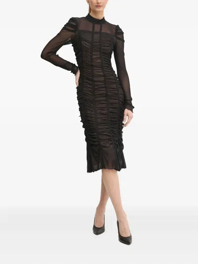 Diane Von Furstenberg Ruched Mesh Midi Dress In Black