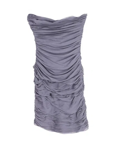 Diane Von Furstenberg Ruched Strapless Mini Dress In Grey Silk