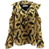 Diane Von Furstenberg Ruffled Blouse With Cut Out Shoulder Bell Sleeves In Multicolor Polyester In Multi
