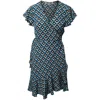 Diane Von Furstenberg Ruffled Cubic Print Wrap Dress In Blue Viscose In Blue
