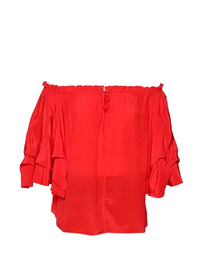 Pre-owned Diane Von Furstenberg Ruffled Off-shoulder Top In Red