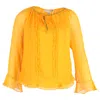 Diane Von Furstenberg Ruffled Sheer Sleeve Top In Yellow Silk In Yellow