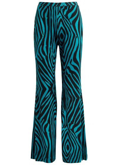 Diane Von Furstenberg Ruthette Printed Flared Velvet Trousers In Blue