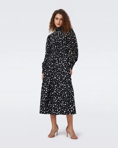 Diane Von Furstenberg Sai Tiered Polka-dot Crepe De Chine And Chiffon Midi Dress In Multi