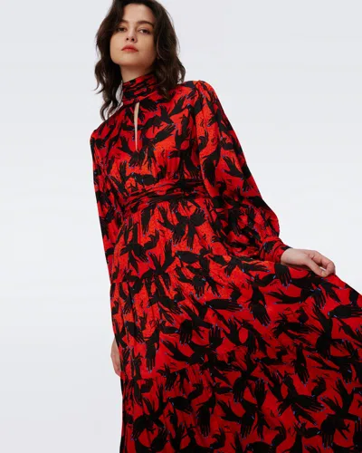 Diane Von Furstenberg Sai Tiered Hand-print Jacquard Midi Dress In Red
