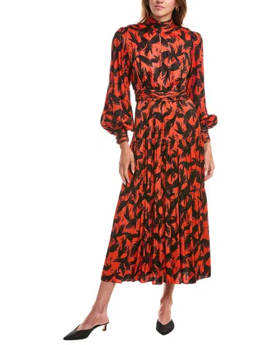 Diane Von Furstenberg Sai Tiered Hand-print Jacquard Midi Dress In Red