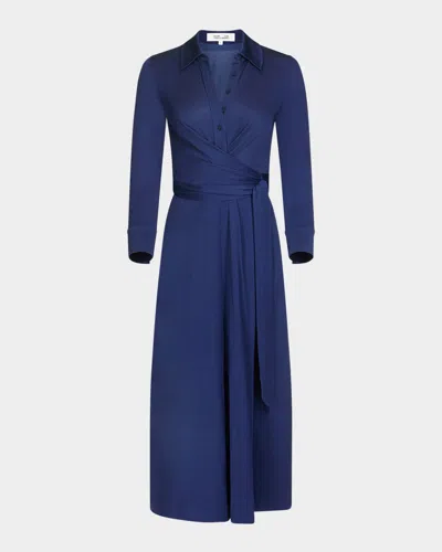 Diane Von Furstenberg Sana 3/4-sleeve Midi Wrap Shirtdress In Classic Navy