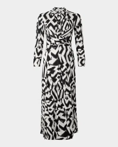 Diane Von Furstenberg Sana Geometric-print Midi Wrap Shirtdress In Troy Maze Med Bw