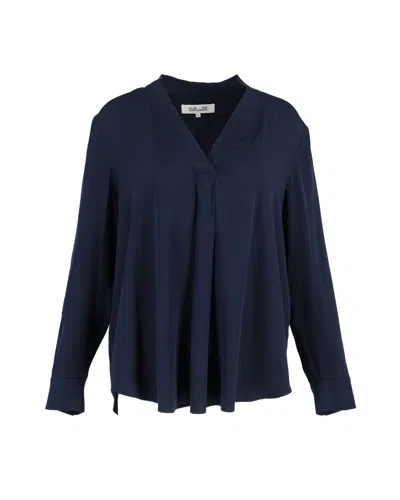 Diane Von Furstenberg Sanorah Pleated Blouse In Navy Blue Silk