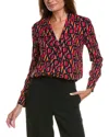 Diane Von Furstenberg Monogram-print Long-sleeve Blouse In Black