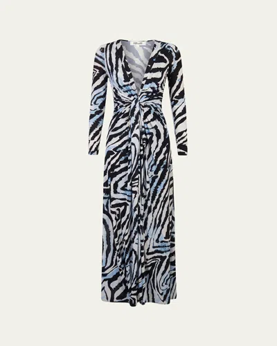 Diane Von Furstenberg Sasha Animal-print Plunging Jersey Maxi Dress In Black