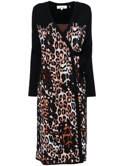 Diane Von Furstenberg Savannah Leopard-intarsia Midi Wrap Dress In Multicoloured