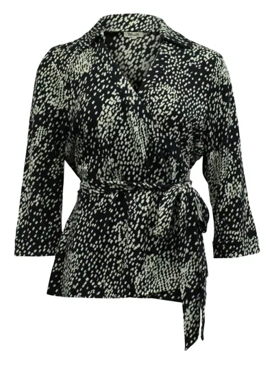 Pre-owned Diane Von Furstenberg Scattered-print Wrap Top In Blue